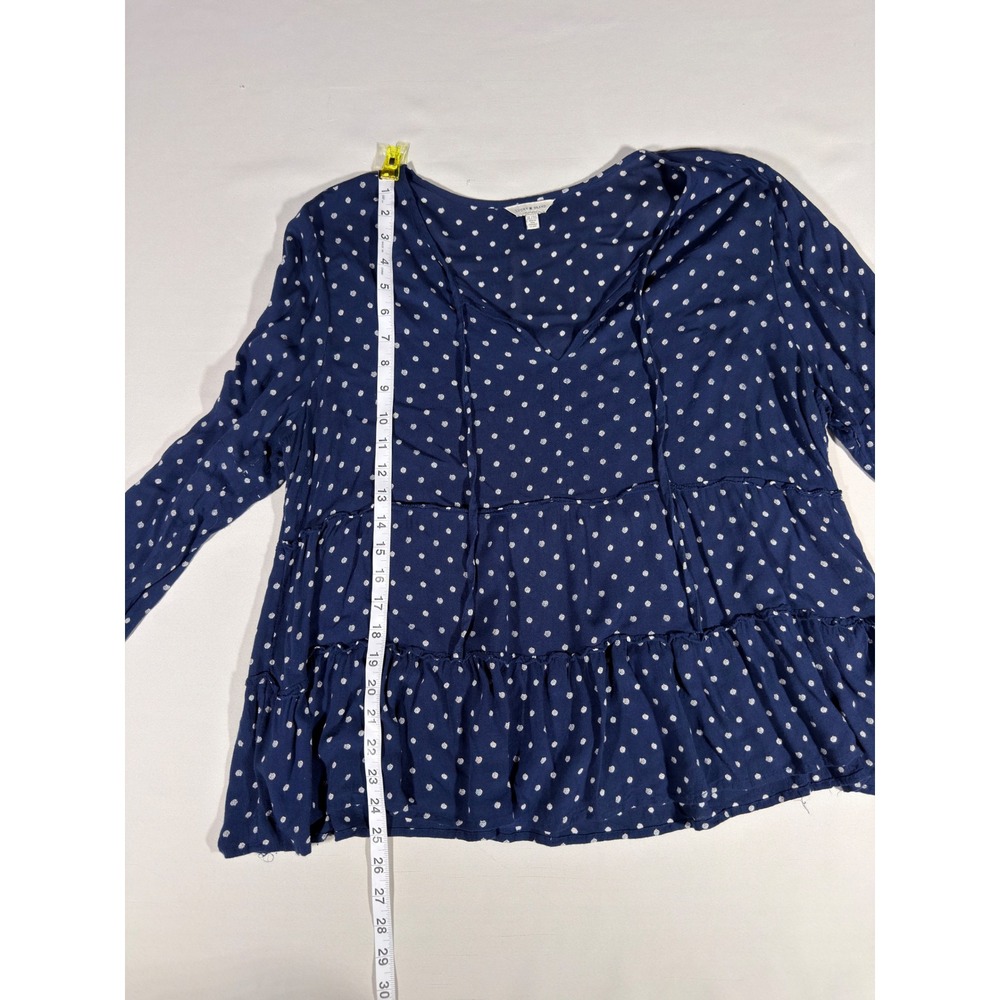 Lucky Brand Navy Blue Polka Dot Tiered Peasant Top Long Sleeve XL Boho Blouse - Picture 5 of 8